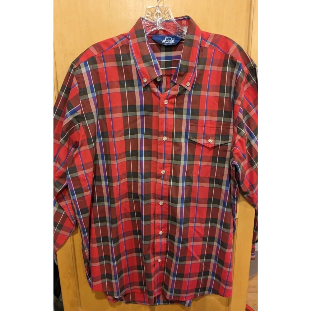 Vintage Woolrich Shirt Mens XL Red Plaid Long‎ Sleeve Button Up